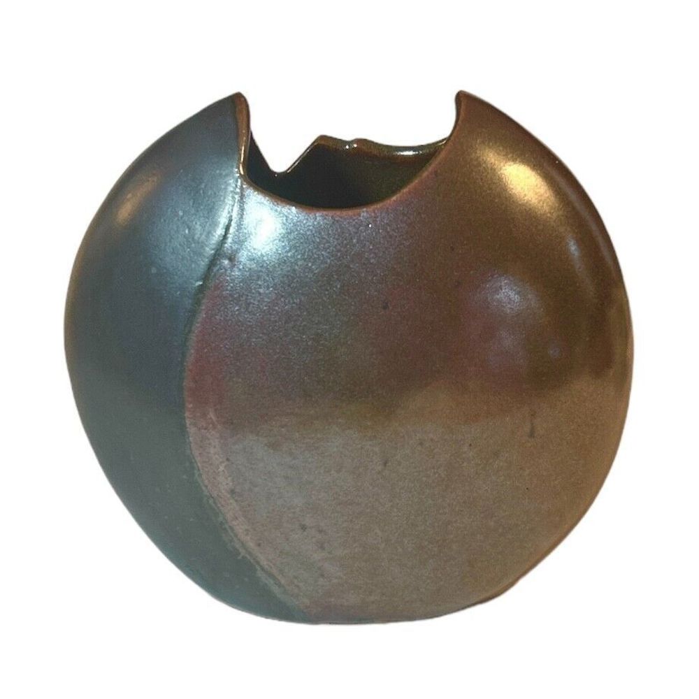 Vintage Carol Nevitt Style Black / Gray and Red Iridescent Stoneware Vase